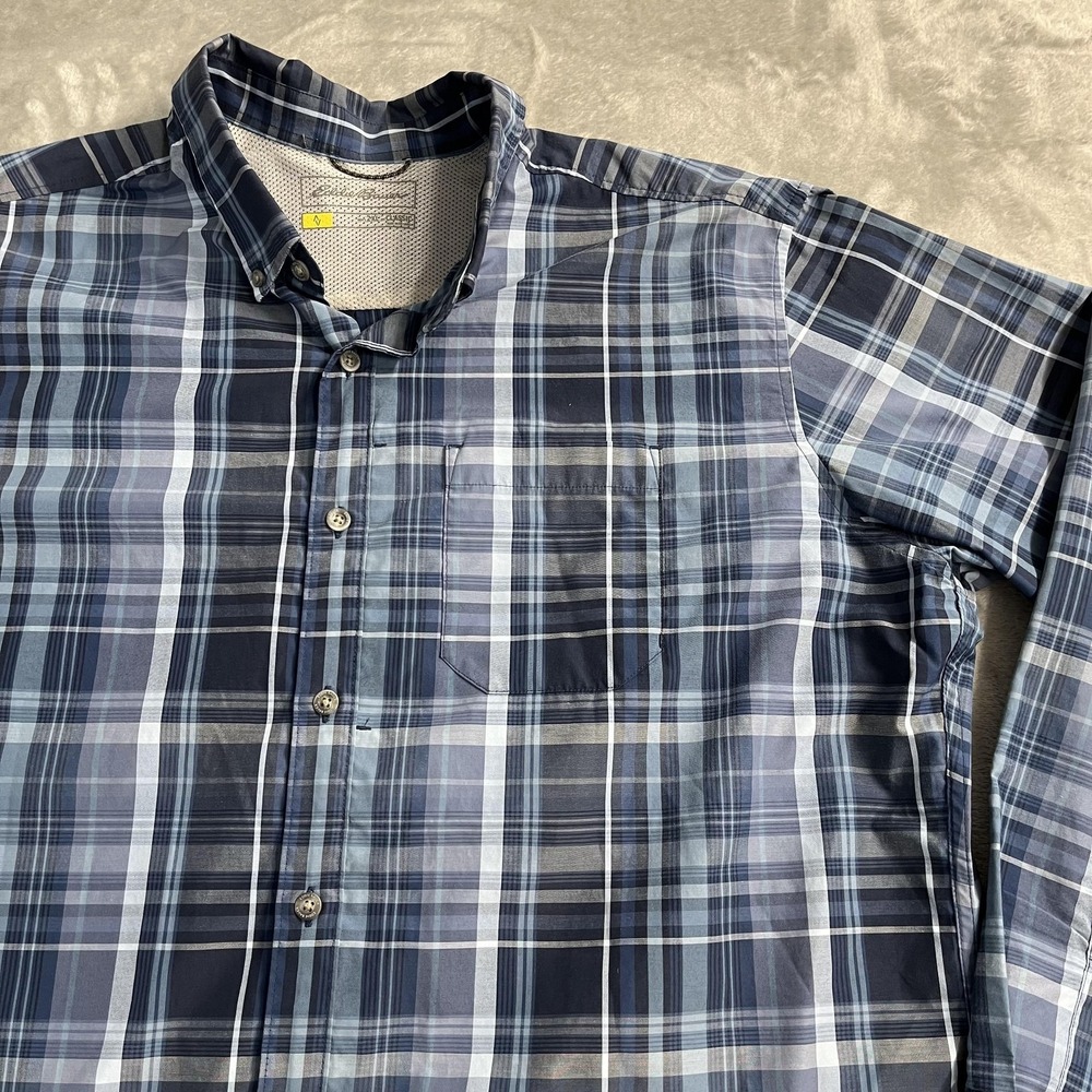 Eddie Bauer Shirt Mens 2XL Blue‎ Plaid Long Sleeve Button Down Classic Outdoor